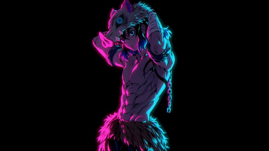 动漫角色兽人荧光粉蓝配色黑暗背景动漫电脑壁纸