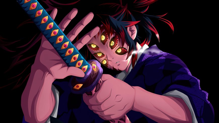 鬼灭之刃黑死牟多眼形态持刀战斗场景动漫电脑壁纸