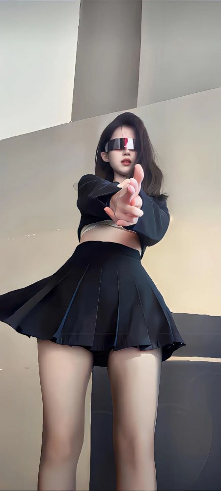 赛博朋克风黑衣少女指向前方手机壁纸