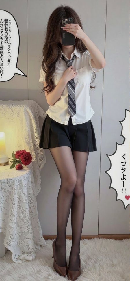 日系制服少女手持手机自拍黑丝高跟鞋手机壁纸