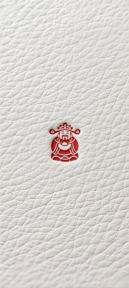 财神爷红色剪纸图案白色皮革纹理手机壁纸