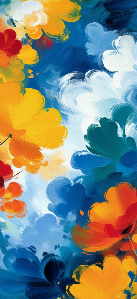 抽象油画风橙黄蓝白花卉笔触艺术手机壁纸