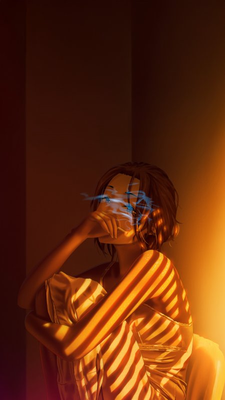 赛博朋克风格女性抽烟光影氛围手机壁纸