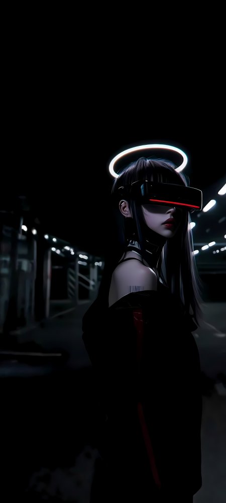 赛博朋克少女光环VR眼镜暗夜街道手机壁纸