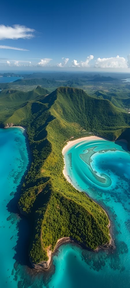 热带岛屿碧海青山环湾航拍风光手机壁纸