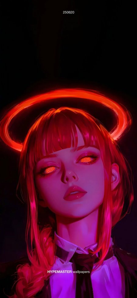 赛博朋克红瞳少女霓虹光环手机壁纸