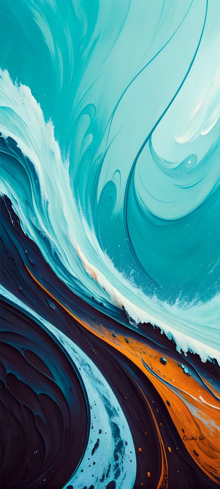 抽象海浪漩涡蓝橙渐变流体艺术手机壁纸