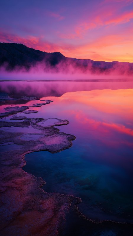 唯美梦幻夕阳湖泊倒影风景手机壁纸