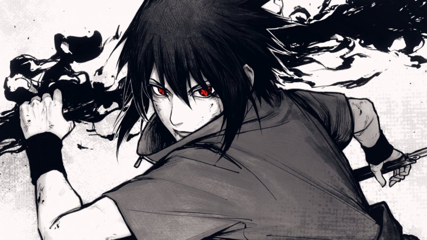 火影忍者黑白宇智波佐助战斗姿态动漫风格动漫电脑壁纸