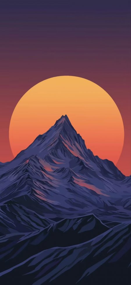 紫蓝山峰日落渐变风景手机壁纸
