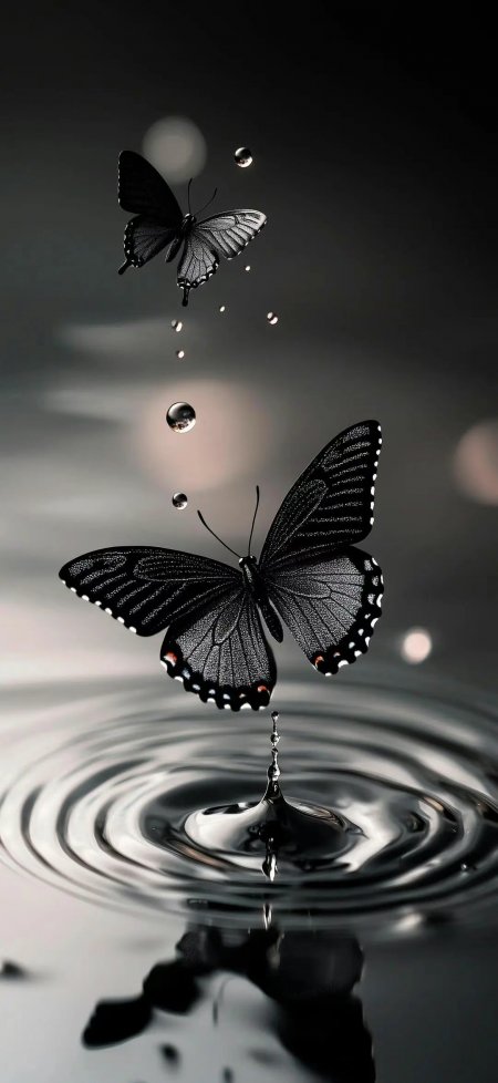 黑蝶水滴涟漪高清艺术手机壁纸
