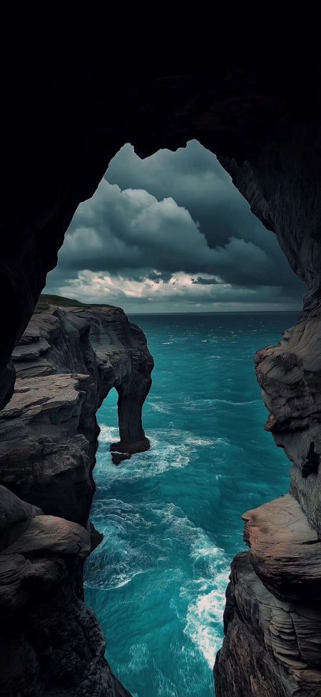 海蚀洞天然拱门风暴海景手机壁纸
