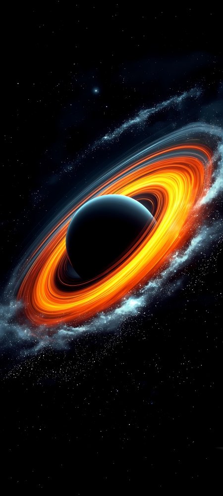 黑洞吸积盘橙蓝光晕宇宙星空手机壁纸