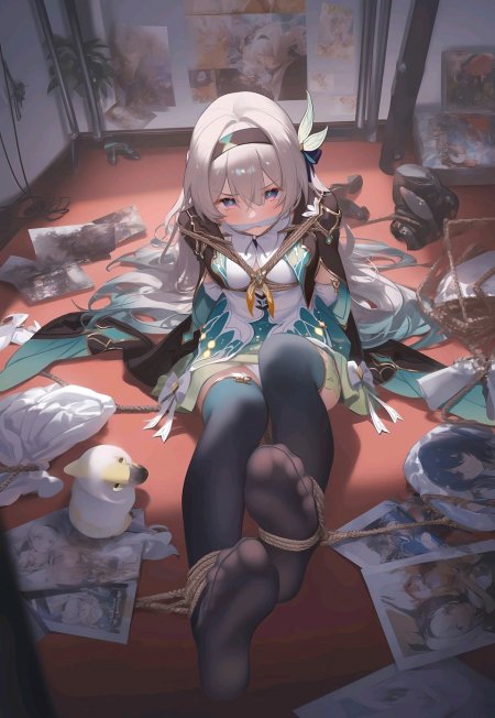 动漫少女白发蓝瞳室内场景绳结装饰艺术插画手机壁纸