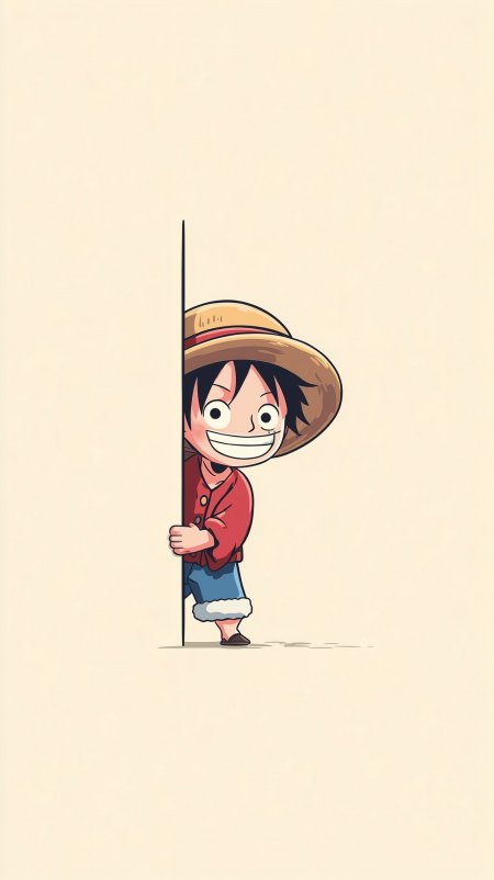 海贼王蒙奇D路飞探头微笑Q版插画手机壁纸