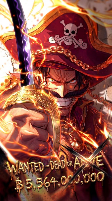 海贼王哥尔罗杰霸气持剑火焰特效手机壁纸
