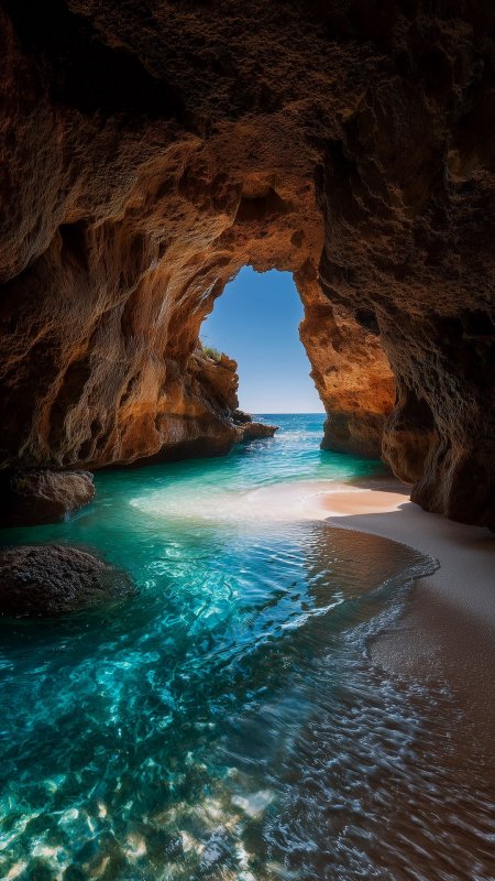地中海洞穴天然拱门碧海沙滩风光手机壁纸