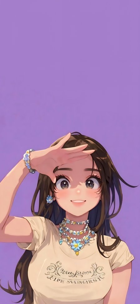 动漫少女遮阳微笑佩戴蓝花项链手机壁纸