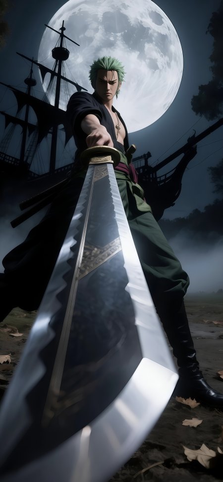 海贼王罗罗诺亚索隆月夜拔刀战斗场景手机壁纸