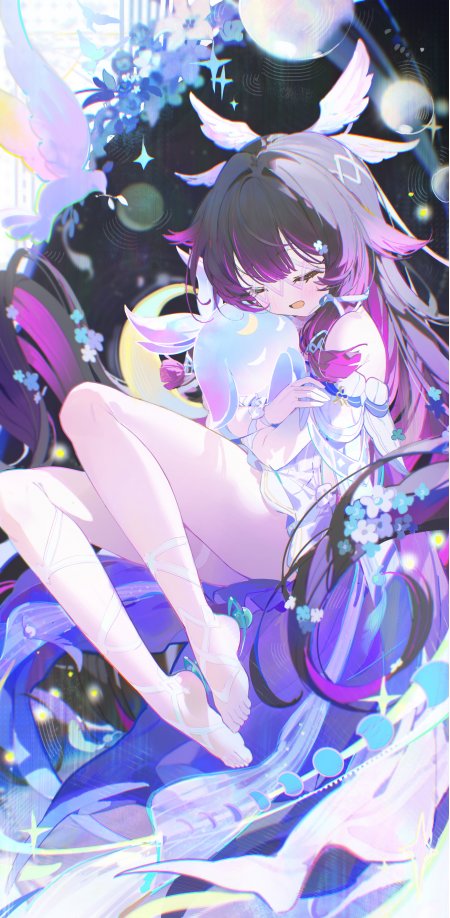 动漫少女紫色长发翅膀梦幻星空背景手机壁纸