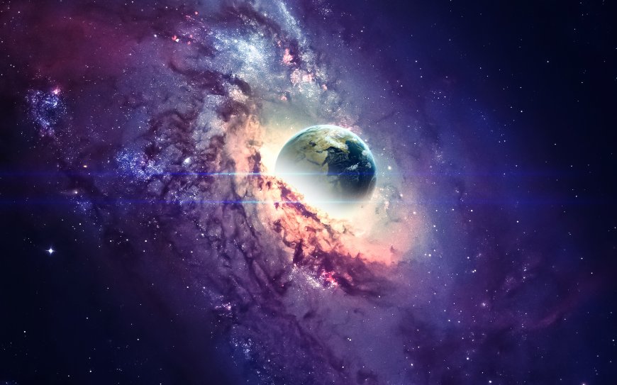 地球银河系宇宙星云星球环绕梦幻星空深空探索风景电脑壁纸