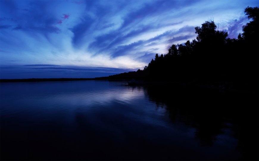 湖泊傍晚天空夜晚黄昏风景电脑壁纸