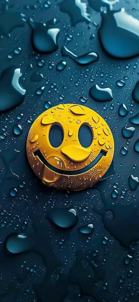 金色微笑表情符号水滴背景手机壁纸