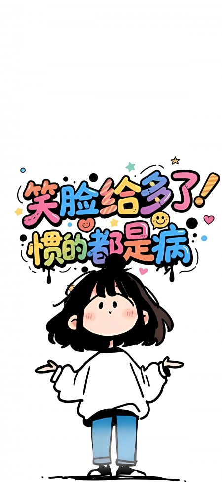 笑脸给多了惯的都是病丸子头Q版女孩治愈插画手机壁纸