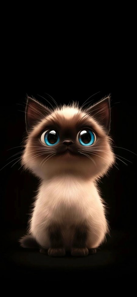 蓝眼暹罗猫幼崽黑底特写手机壁纸