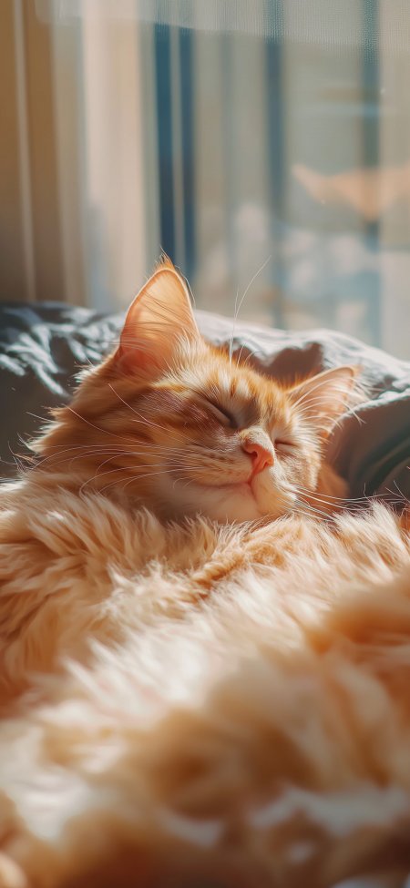 橘猫窗边晒太阳闭眼休憩手机壁纸
