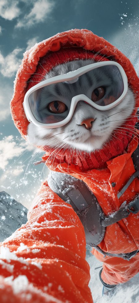 橘猫滑雪护目镜雪地自拍手机壁纸