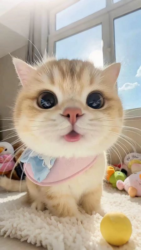 可爱橘猫戴粉色围兜吐舌萌态手机壁纸