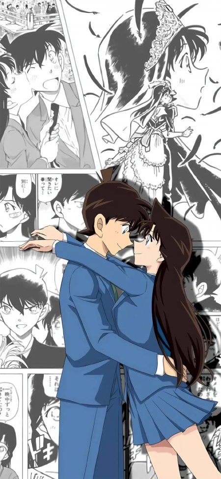 名侦探柯南工藤新一毛利兰拥抱漫画分镜背景手机壁纸
