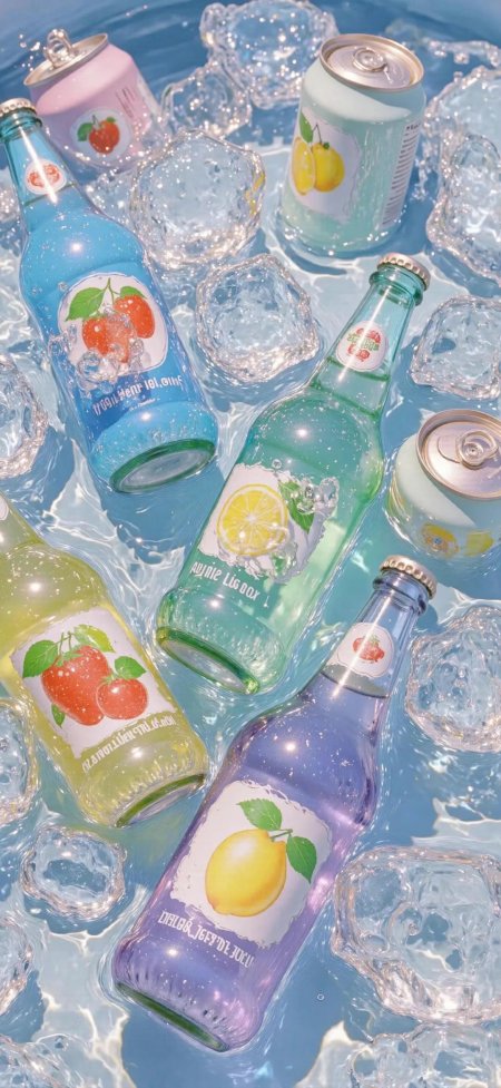 汉口二厂水果汽水冰块清凉夏日饮品手机壁纸