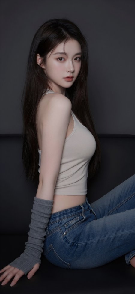清冷系长发少女侧坐回眸手机壁纸