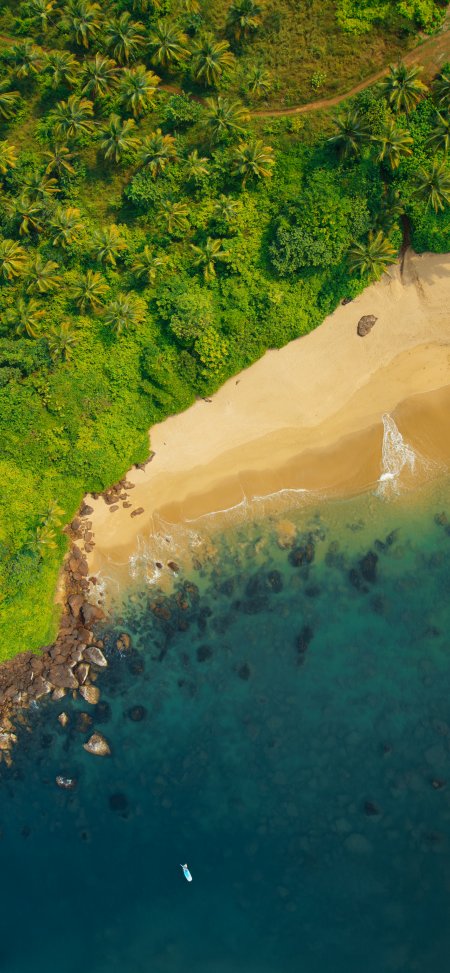热带海岛椰林沙滩碧海航拍风景手机壁纸