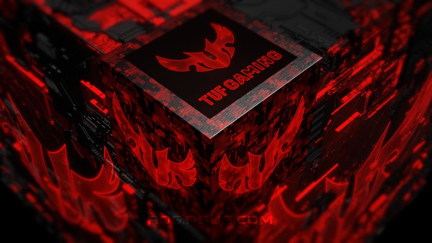 华硕TUF GAMING电竞芯片红黑科技感游戏原画电脑壁纸