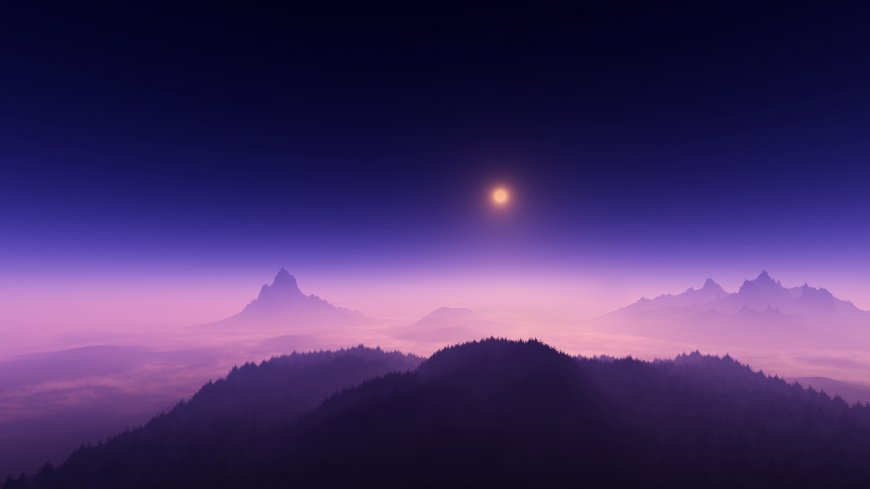 月亮浅色雾景夜晚风景电脑壁纸