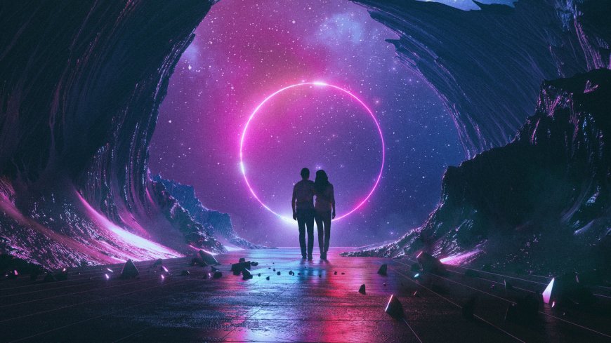 宇宙星河发光圆环情侣科幻场景风景电脑壁纸