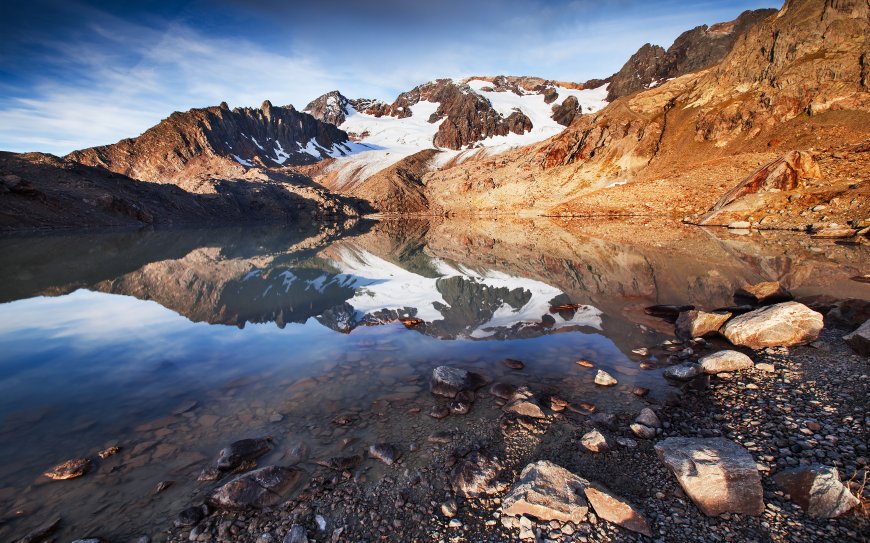 雪山倒影湖泊岩石静谧高山湖景风景电脑壁纸