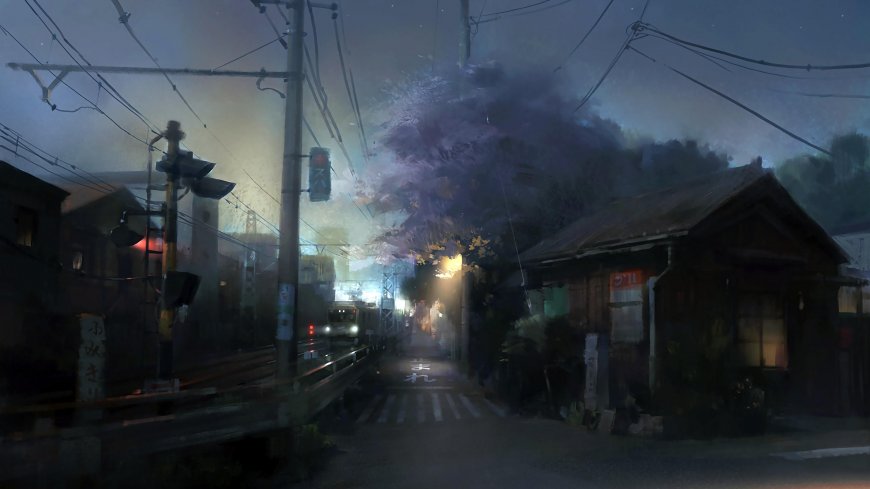 动漫樱花夜市电车街道电脑壁纸