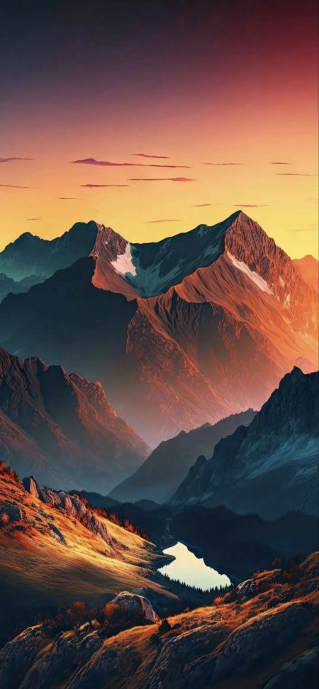 壮丽雪山日落湖光山色风景手机壁纸