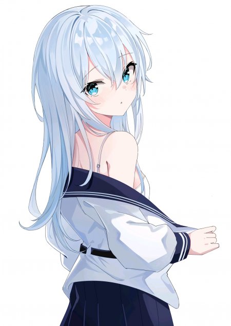 蔚蓝眼眸银发少女水手服回眸手机壁纸