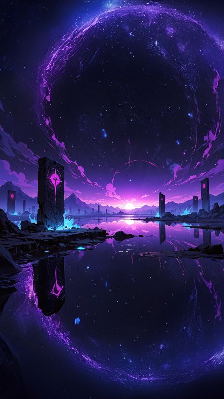 紫色星穹漩涡神秘石碑遗迹风景手机壁纸