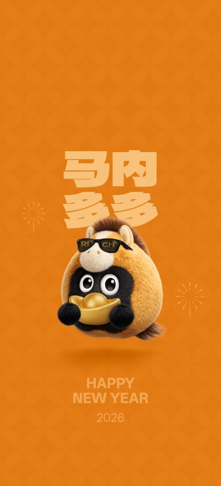 马内多多2026新年金元宝戴墨镜萌宠手机壁纸