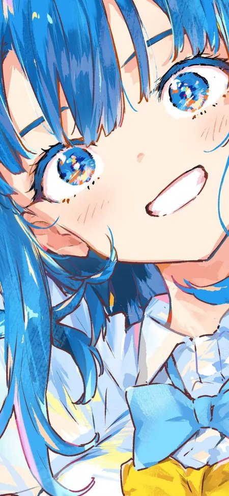 蔚蓝双马尾少女眨眼微笑手机壁纸