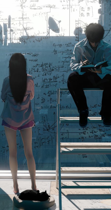学术风男女学生解题思考场景手机壁纸