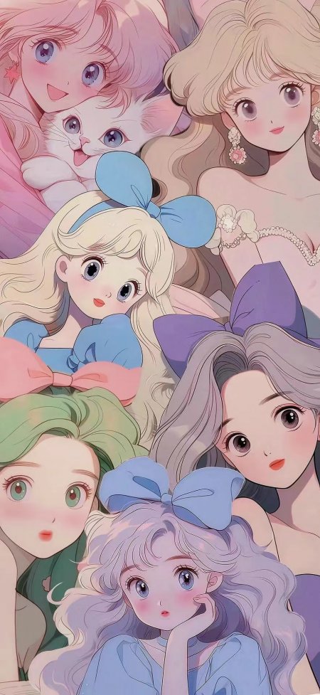 美少女战士角色群像梦幻粉色系手机壁纸
