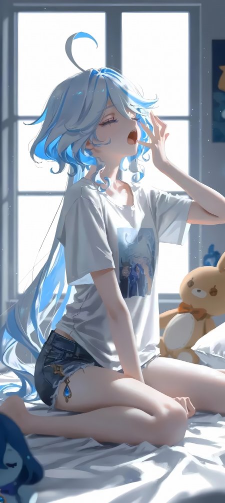 原神芙宁娜晨光慵懒坐姿手机壁纸