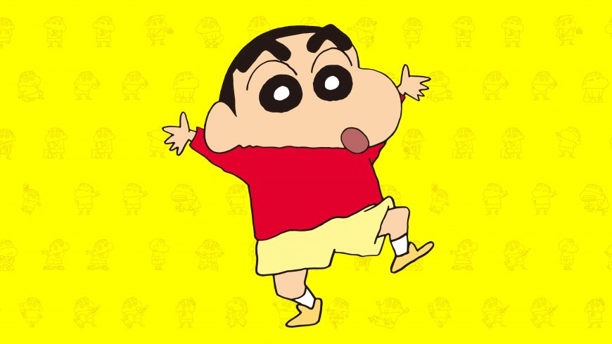 蜡笔小新跳跃姿势黄色背景重复图案动漫电脑壁纸